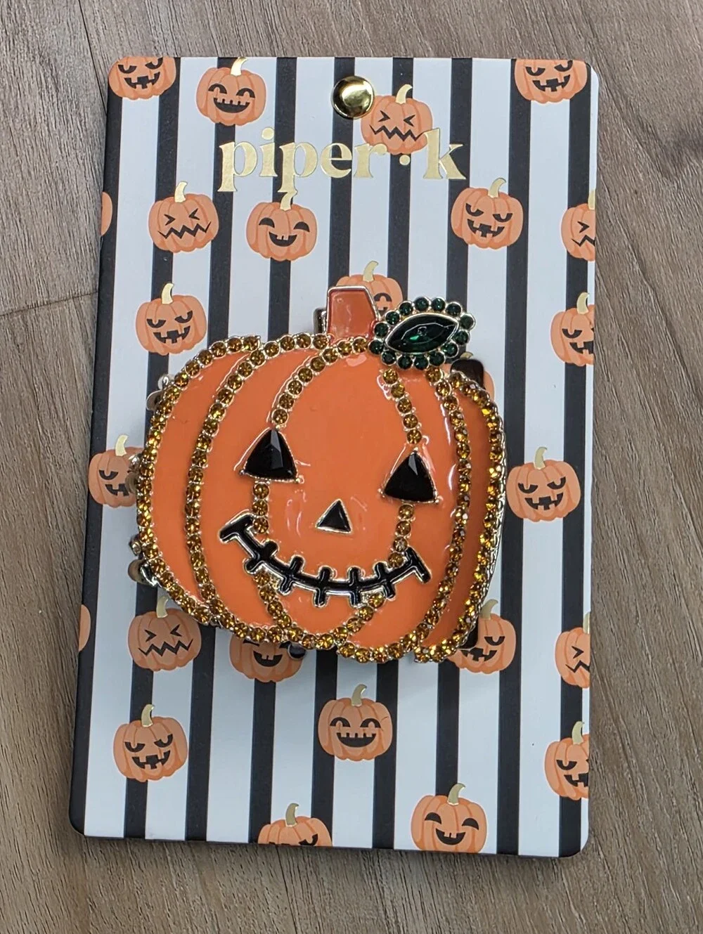 🔹️NWT Orange Rhinestone Pumpkin Jack O Lantern Metal Claw Hair Clip